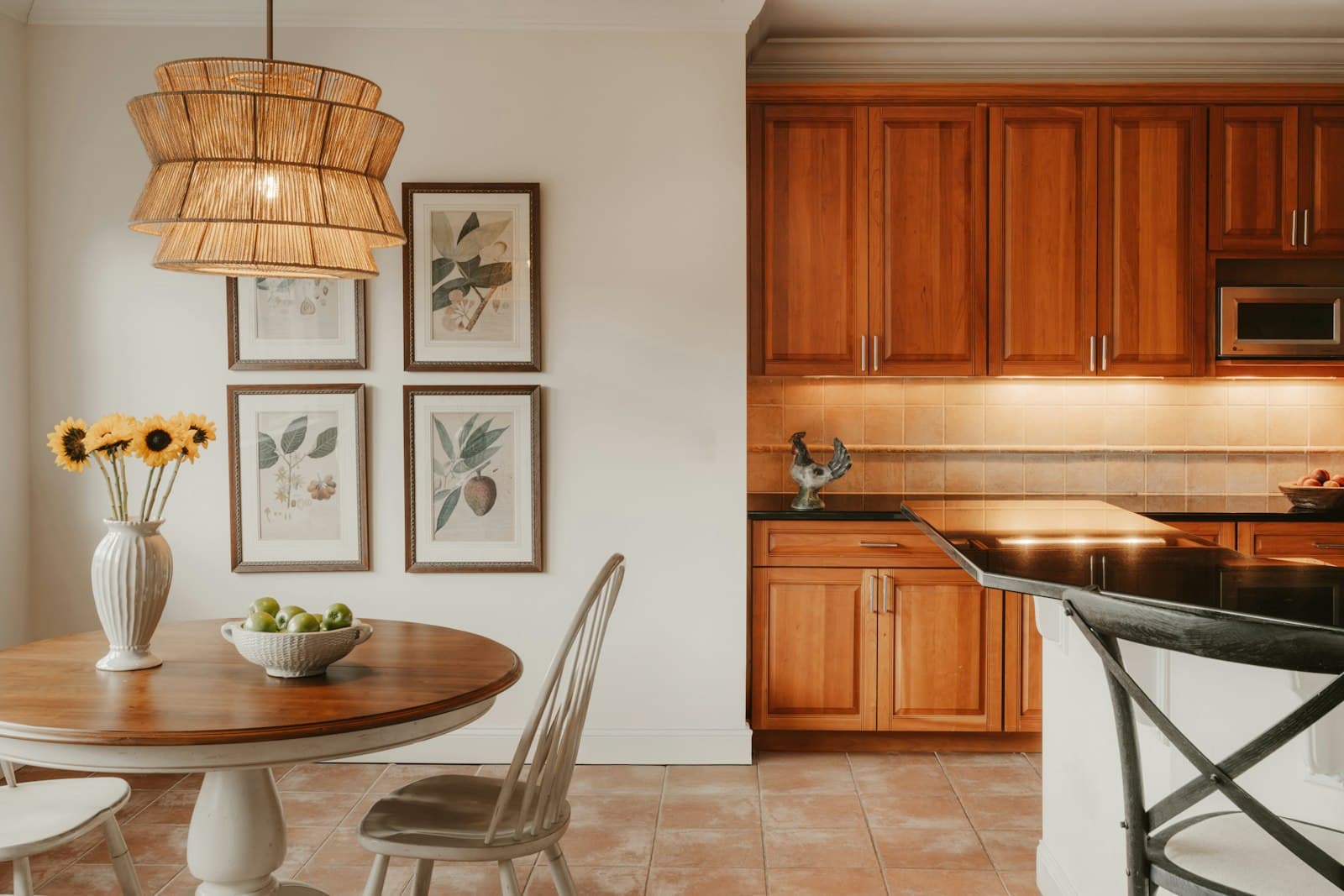 Walnut kitchen cabinets and a custom dining table