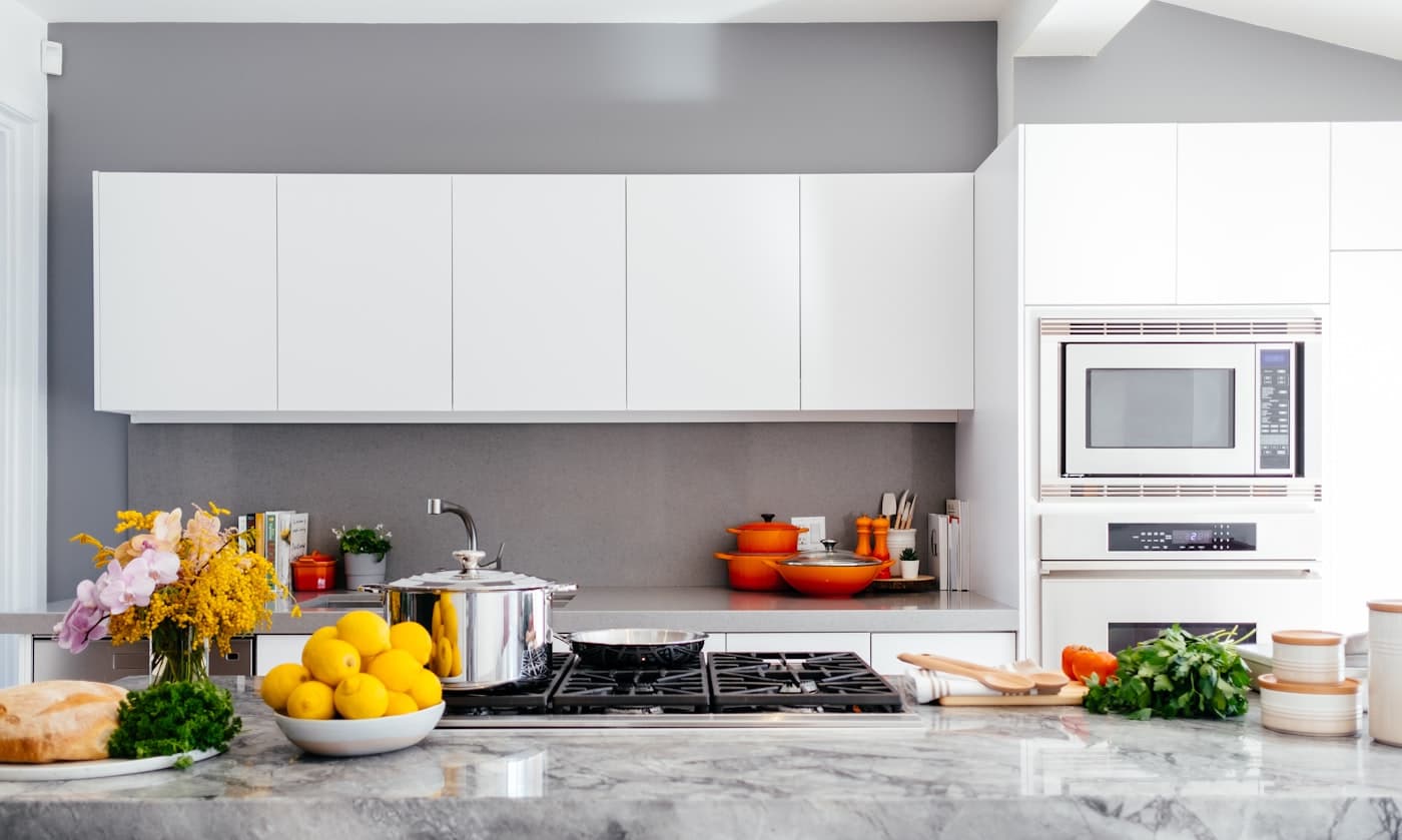 Kitchen counters wiped down after a house clean