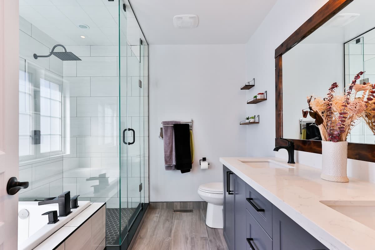 Finished bathroom fixtures and tile