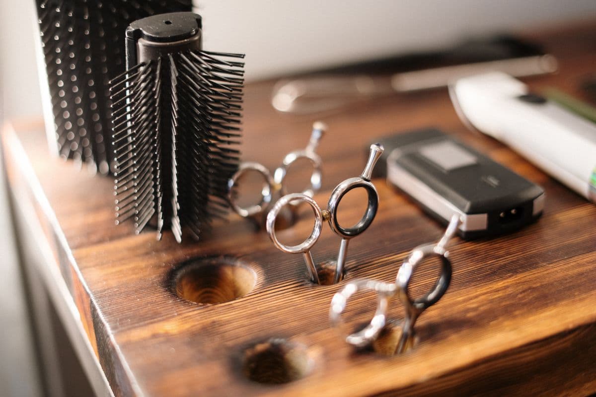 Salon station with tools and product