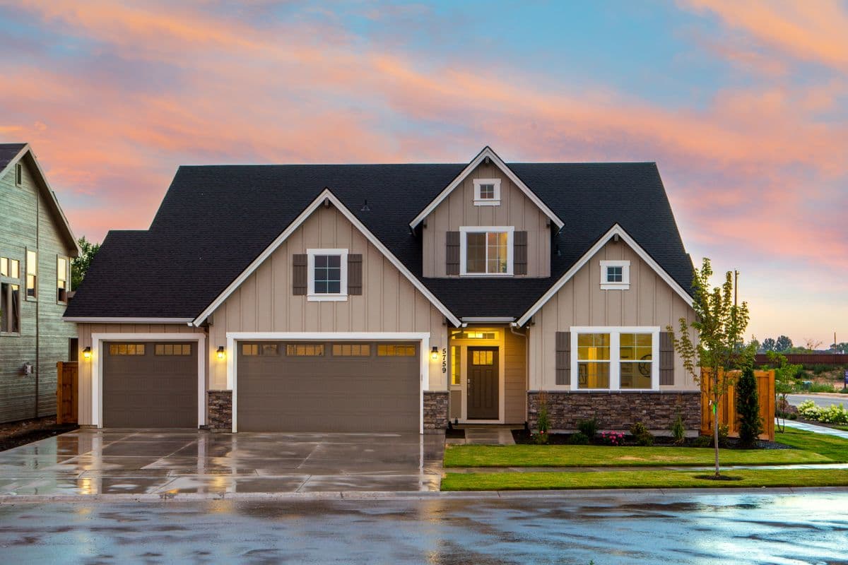 Curb appeal at dusk after yard work